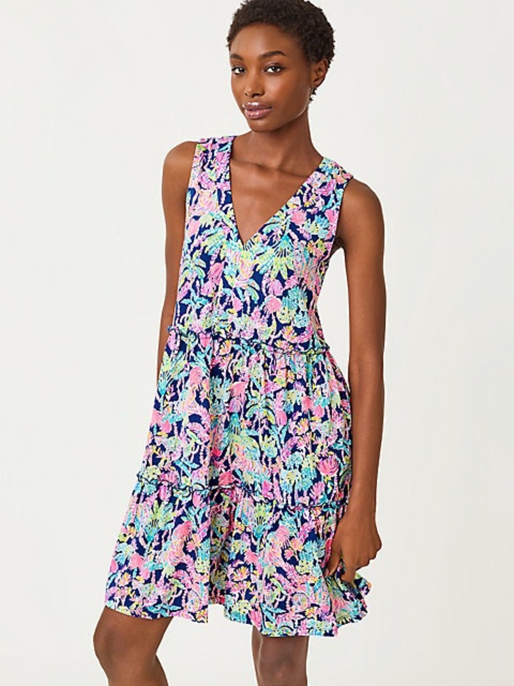 Lilly Pulitzer Lorina V-neck Dress in Oyster Bay Navy Seen and Herd NWT